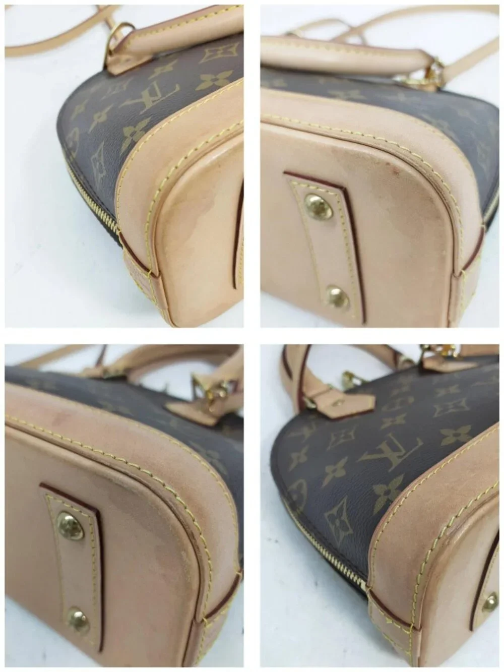 Authentic Louis Vuitton Alma BB Monogram Canvas Crossbody Bag Brown Vachetta